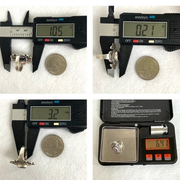 Sterling Silver 925 HAN Thai Oval Amethyst 1" Large Marcasite Ring Sz 6.25 - Picture 10 of 16